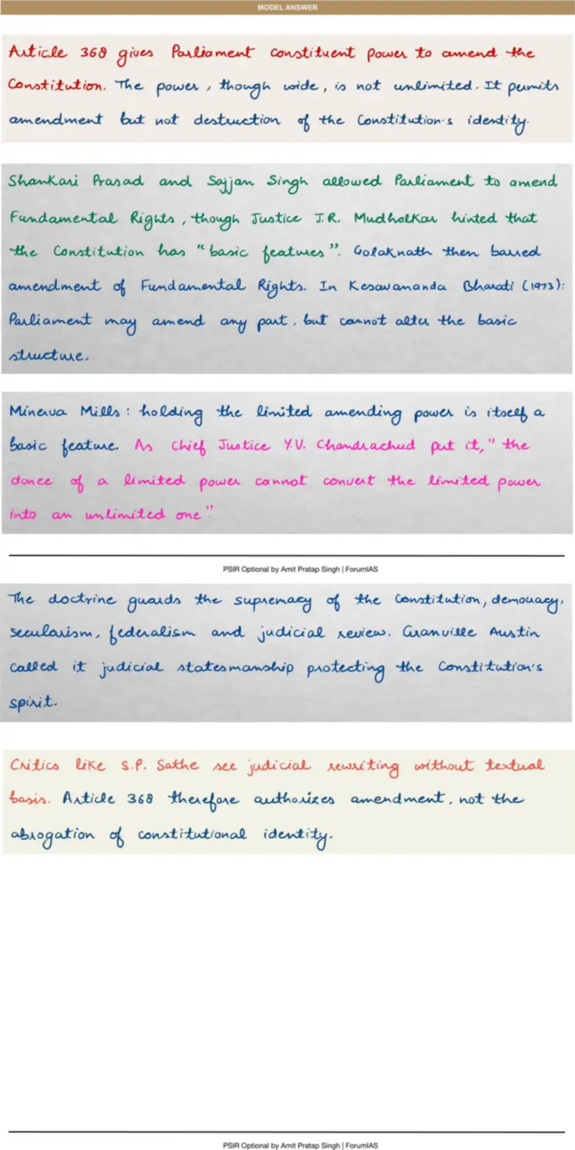 Handwritten model answer — UPSC PSIR 2016, Indian Constitution