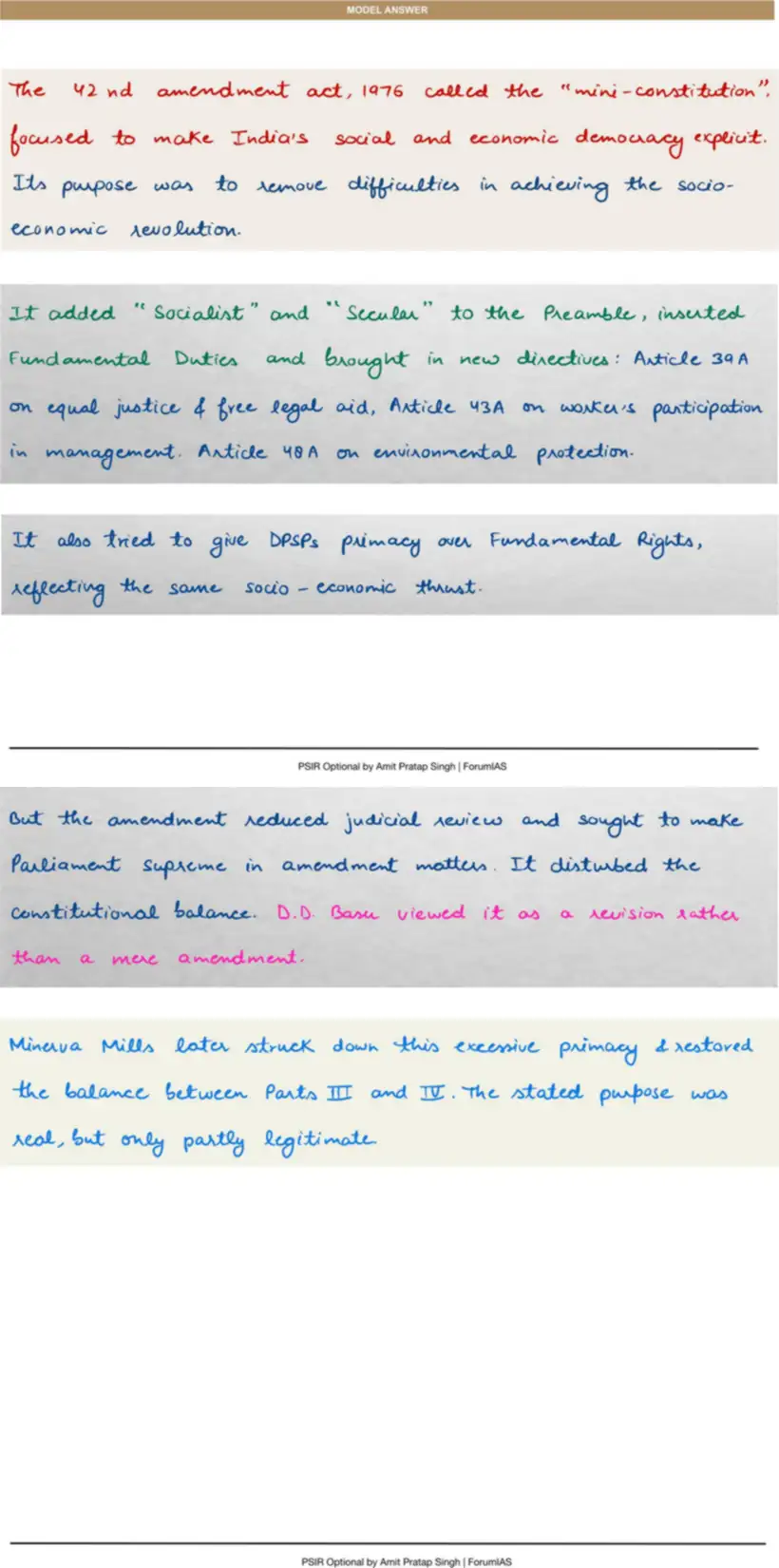 Handwritten model answer — UPSC PSIR 2016, Indian Constitution