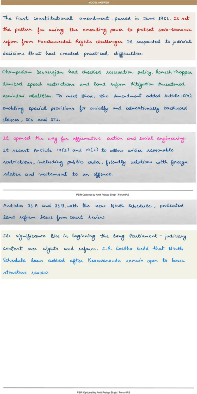 Handwritten model answer — UPSC PSIR 2021, Indian Constitution
