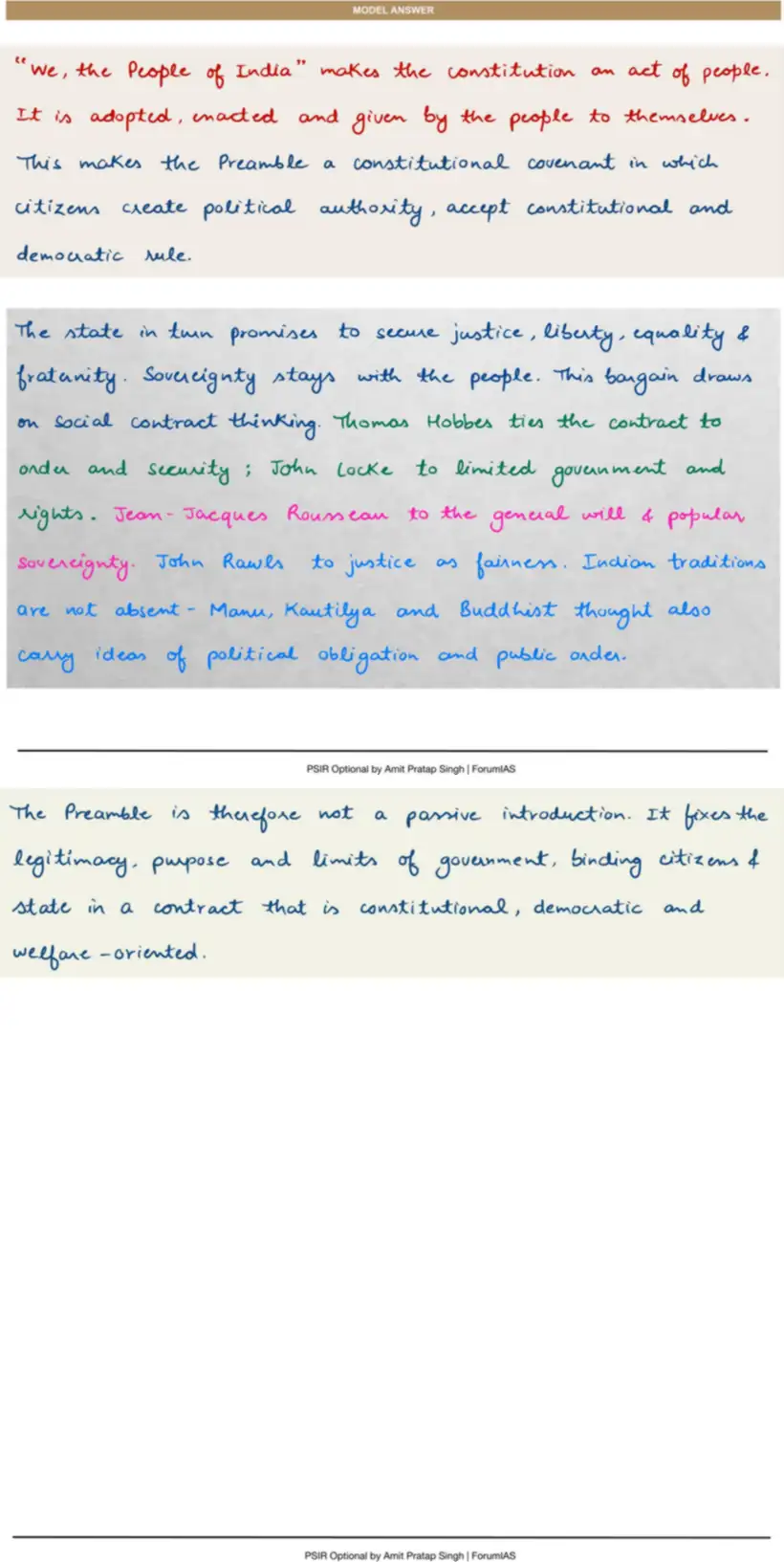 Handwritten model answer — UPSC PSIR 2022, Indian Constitution