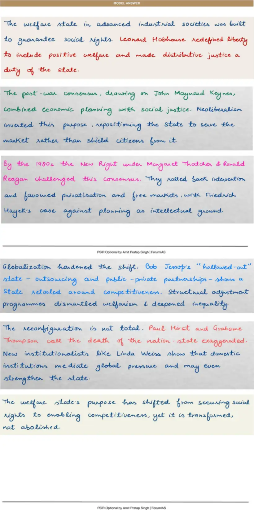 Handwritten model answer — UPSC PSIR 2017, Organs of Government