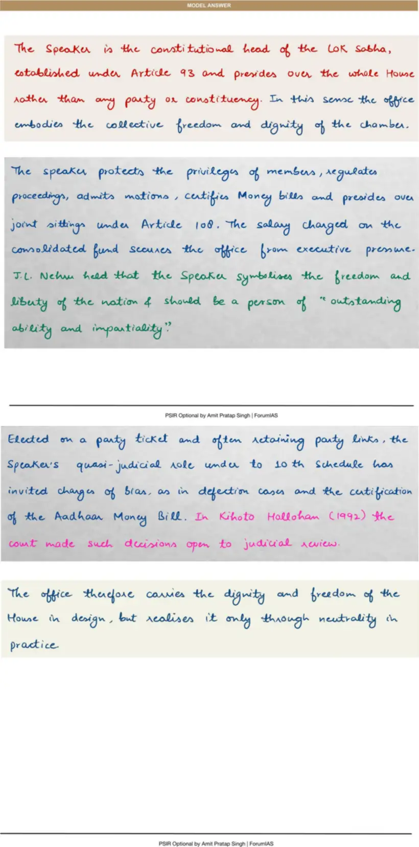 Handwritten model answer — UPSC PSIR 2022, Organs of Government