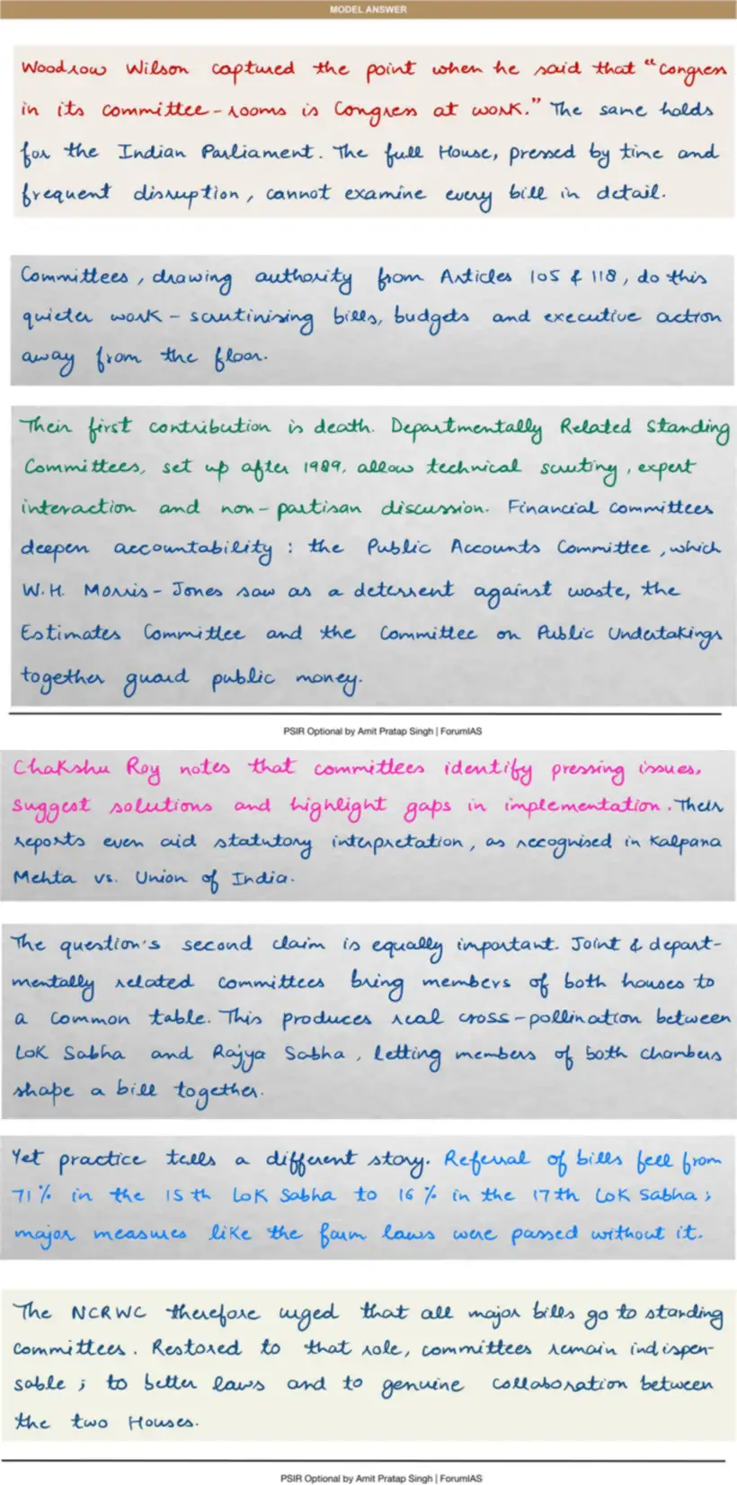 Handwritten model answer — UPSC PSIR 2025, Organs of Government