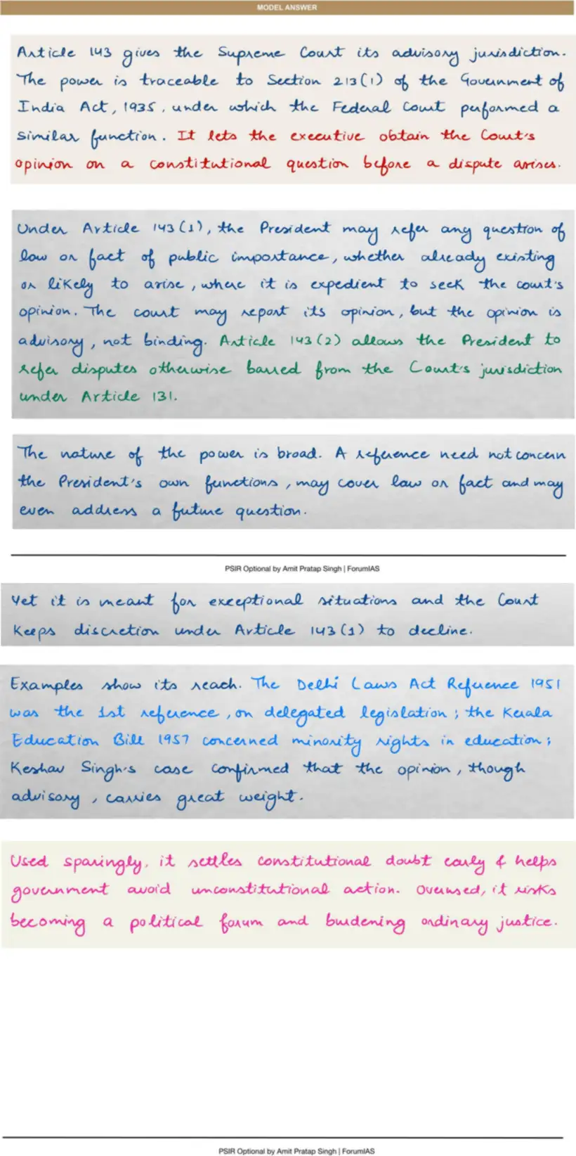 Handwritten model answer — UPSC PSIR 2025, Organs of Government
