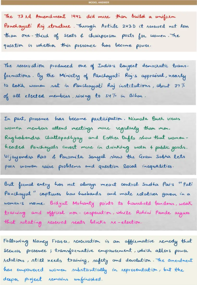 Handwritten model answer — UPSC PSIR 2017, Local Government