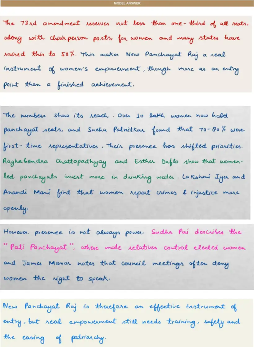 Handwritten model answer — UPSC PSIR 2013, Local Government