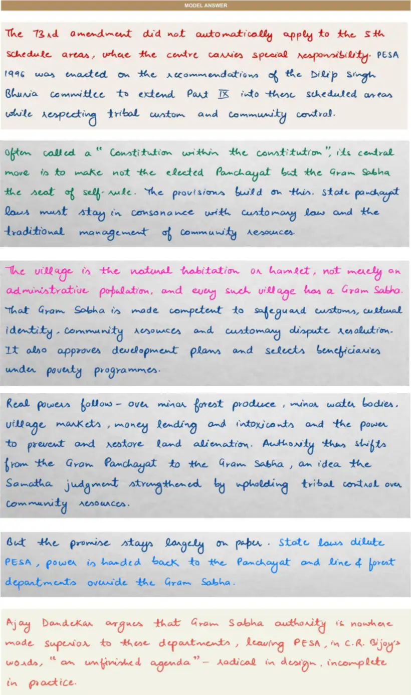 Handwritten model answer — UPSC PSIR 2013, Local Government
