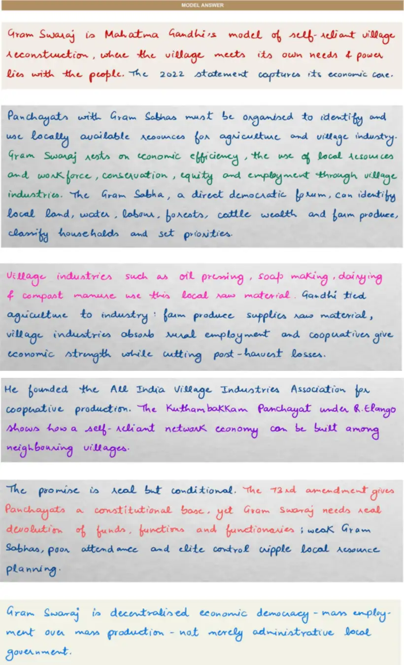 Handwritten model answer — UPSC PSIR 2022, Local Government