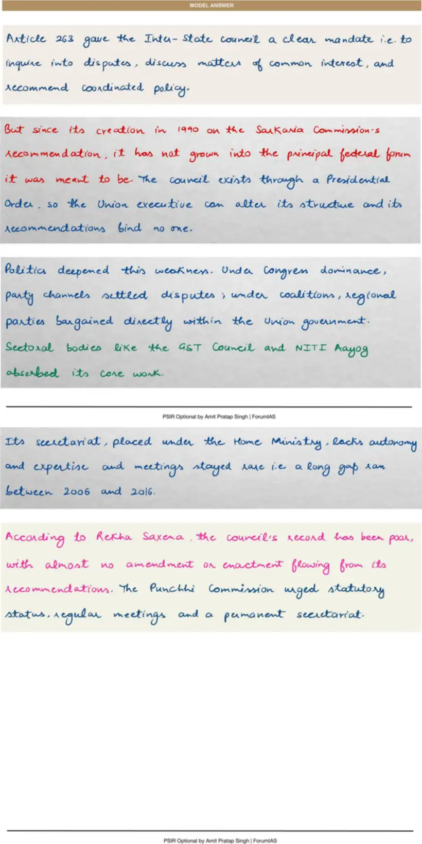 Handwritten model answer — UPSC PSIR 2019, Indian Federalism
