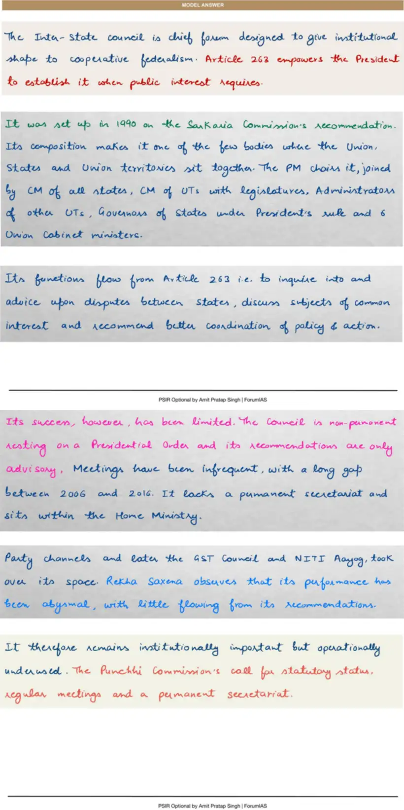 Handwritten model answer — UPSC PSIR 2022, Indian Federalism