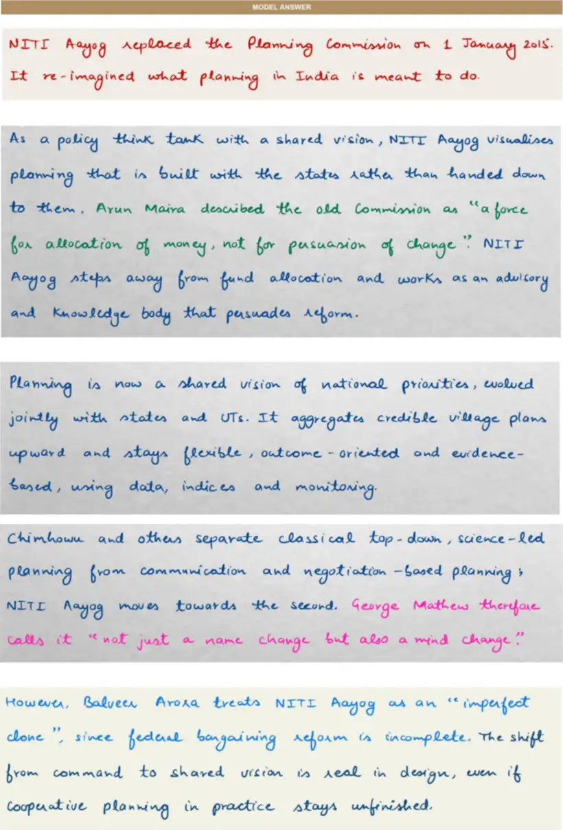 Handwritten model answer — UPSC PSIR 2023, Planning & Economic Development