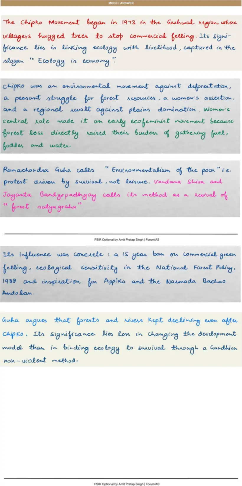 Handwritten model answer — UPSC PSIR 2019, Social Movements