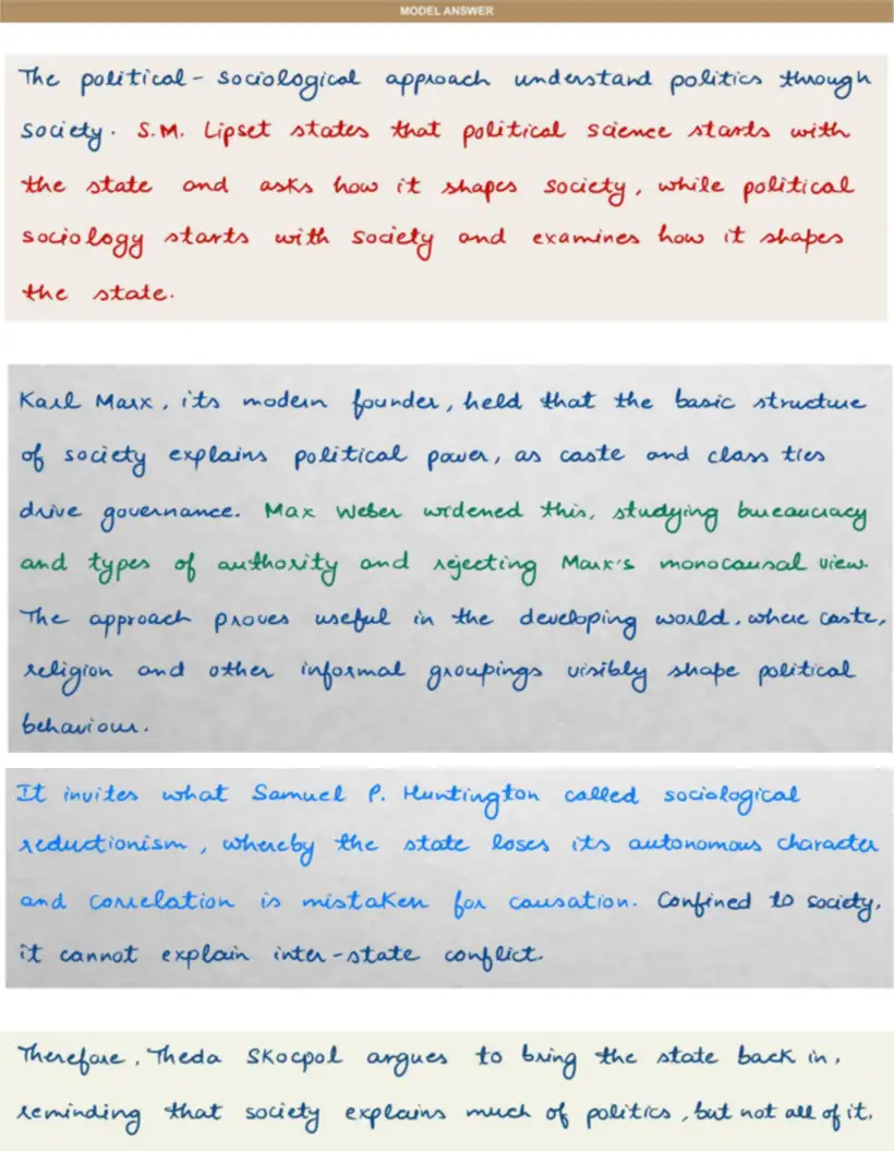 Handwritten model answer — UPSC PSIR 2017, Comparative Politics