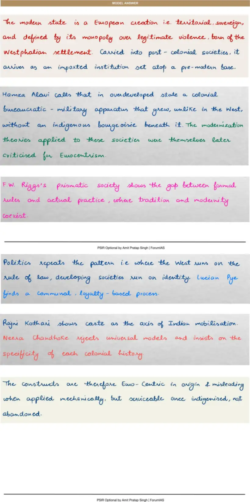 Handwritten model answer — UPSC PSIR 2018, State in Comparative Perspective