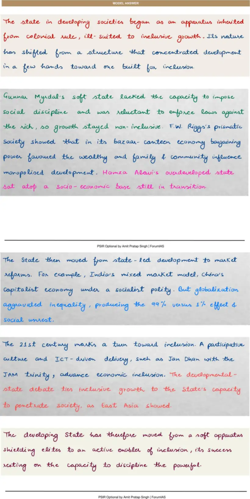 Handwritten model answer — UPSC PSIR 2018, State in Comparative Perspective