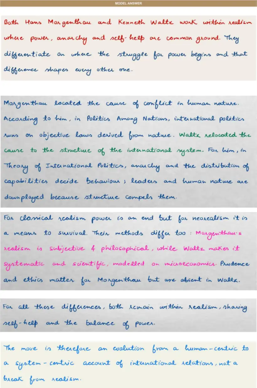 Handwritten model answer — UPSC PSIR 2013, Approaches to International Relations