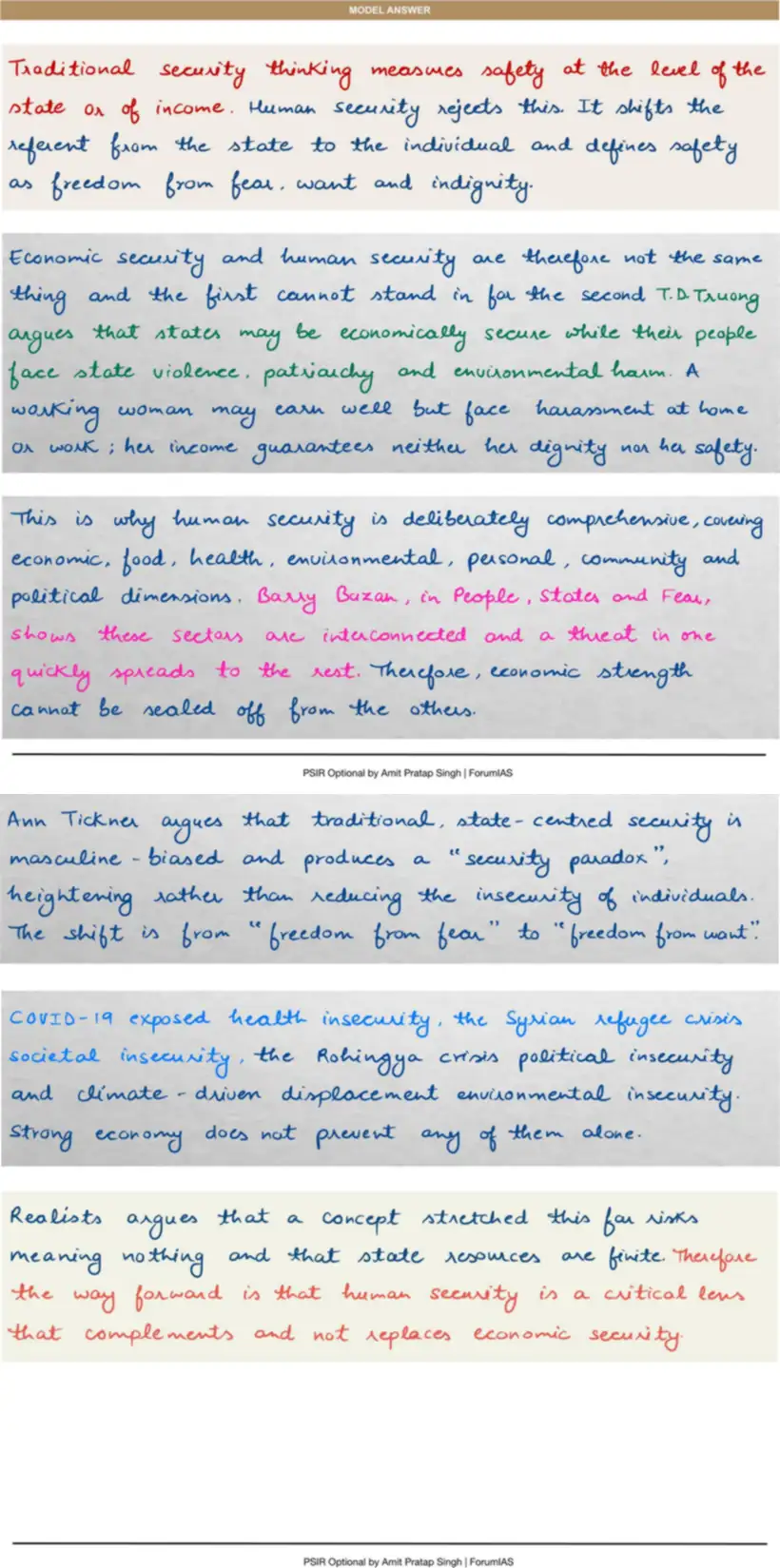 Handwritten model answer — UPSC PSIR 2016, Key Concepts in International Relations