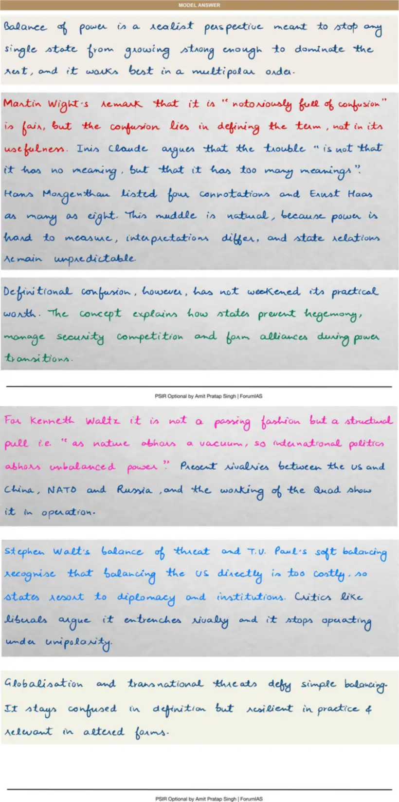 Handwritten model answer — UPSC PSIR 2016, Key Concepts in International Relations