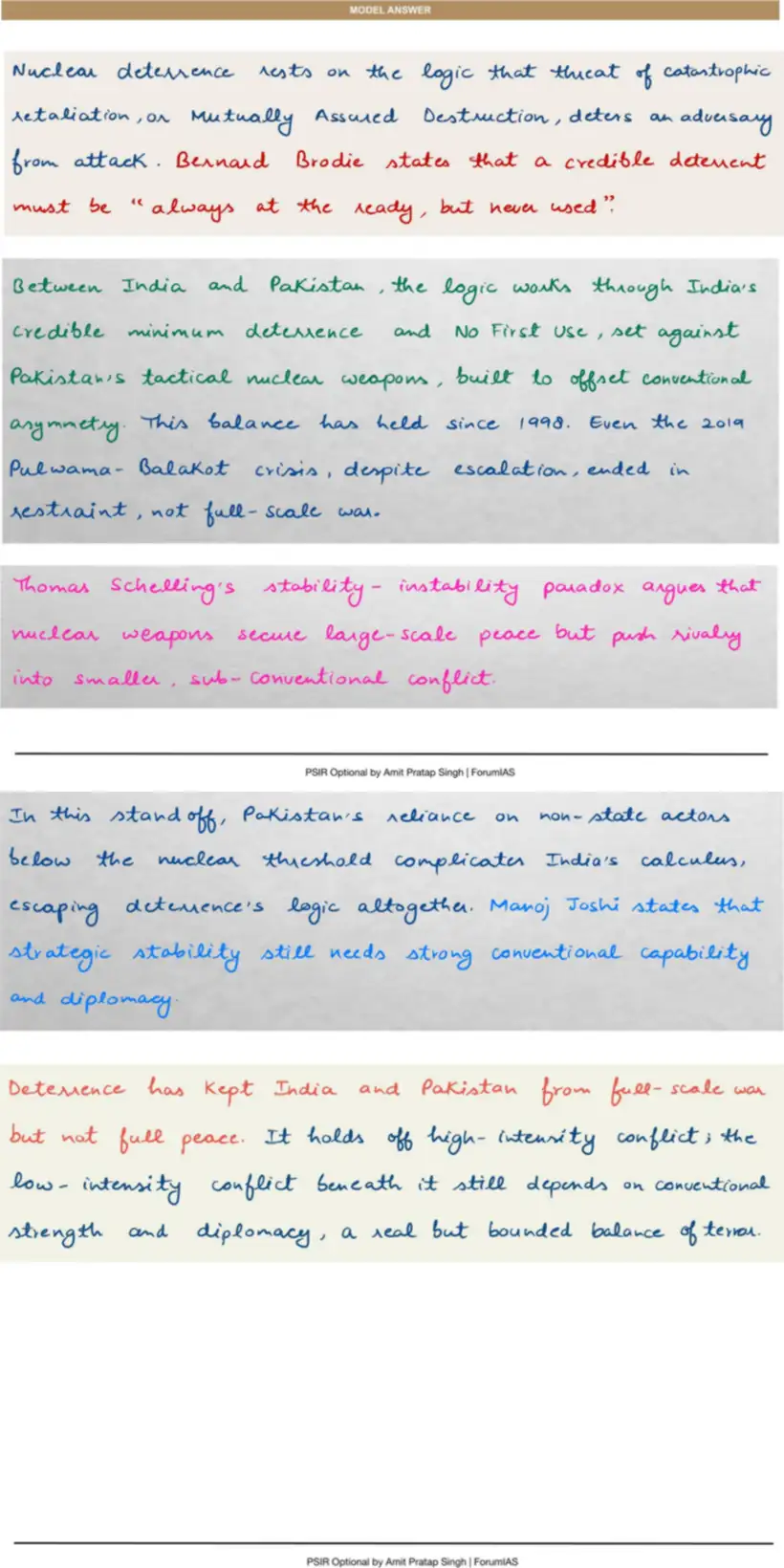 Handwritten model answer — UPSC PSIR 2019, Key Concepts in International Relations