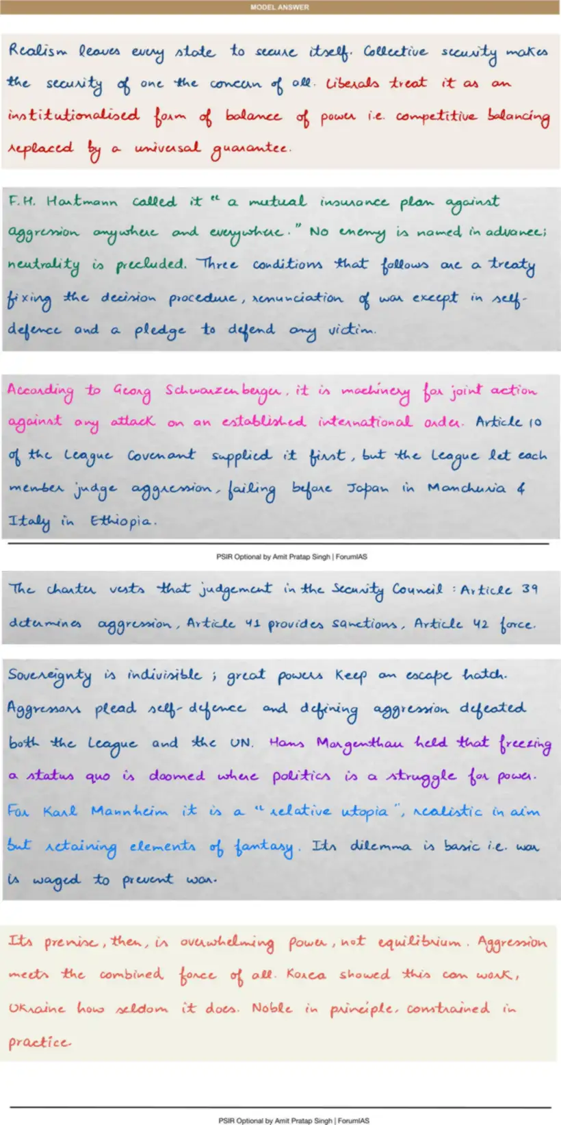 Handwritten model answer — UPSC PSIR 2022, Key Concepts in International Relations