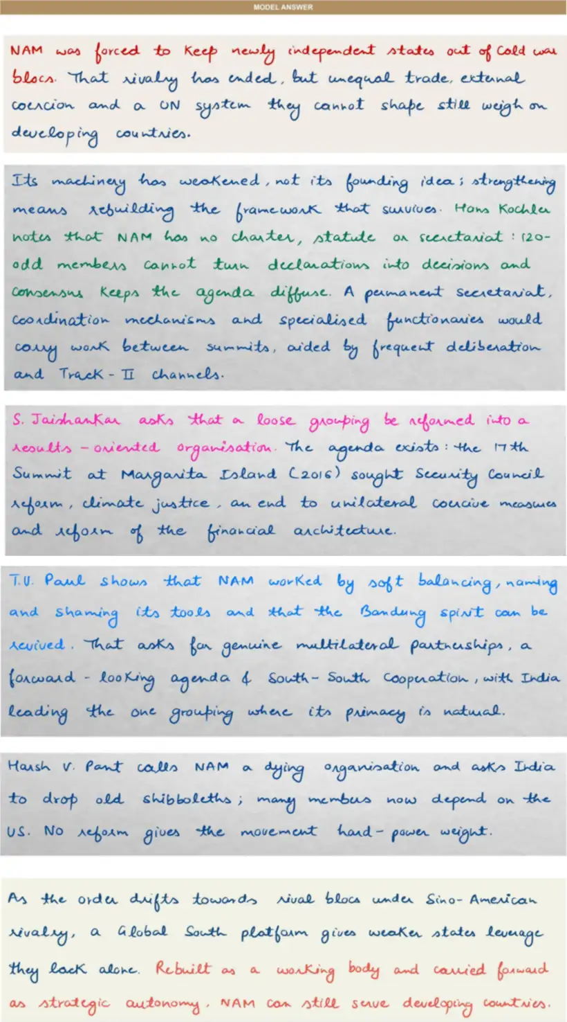 Handwritten model answer — UPSC PSIR 2020, Changing International Political Order