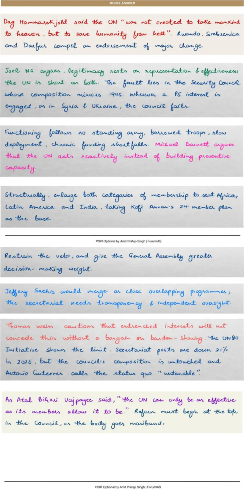 Handwritten model answer — UPSC PSIR 2016, The United Nations