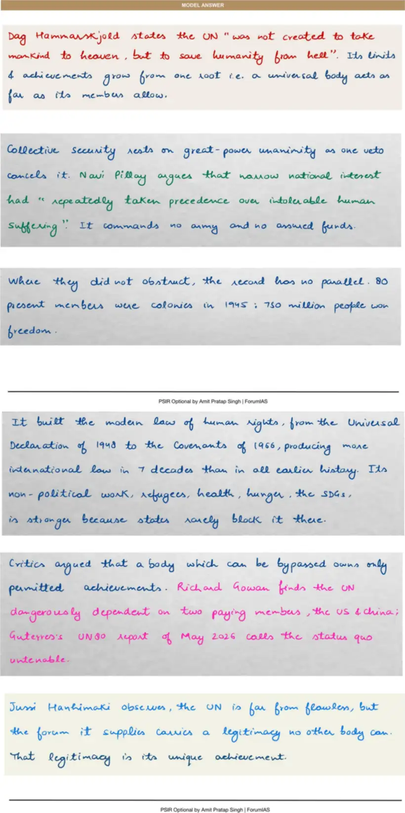 Handwritten model answer — UPSC PSIR 2017, The United Nations