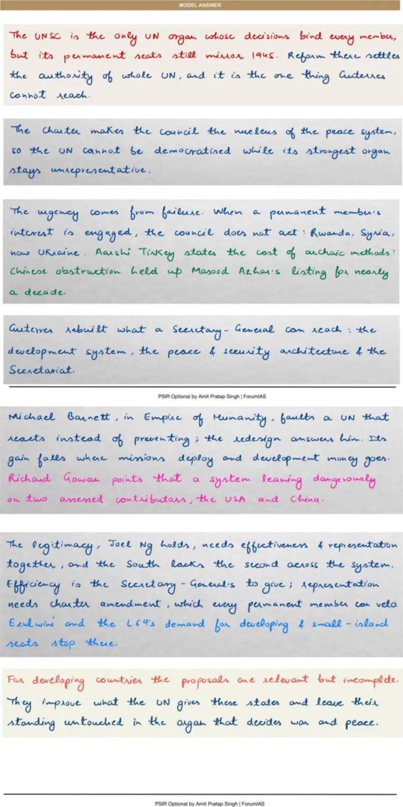 Handwritten model answer — UPSC PSIR 2020, The United Nations