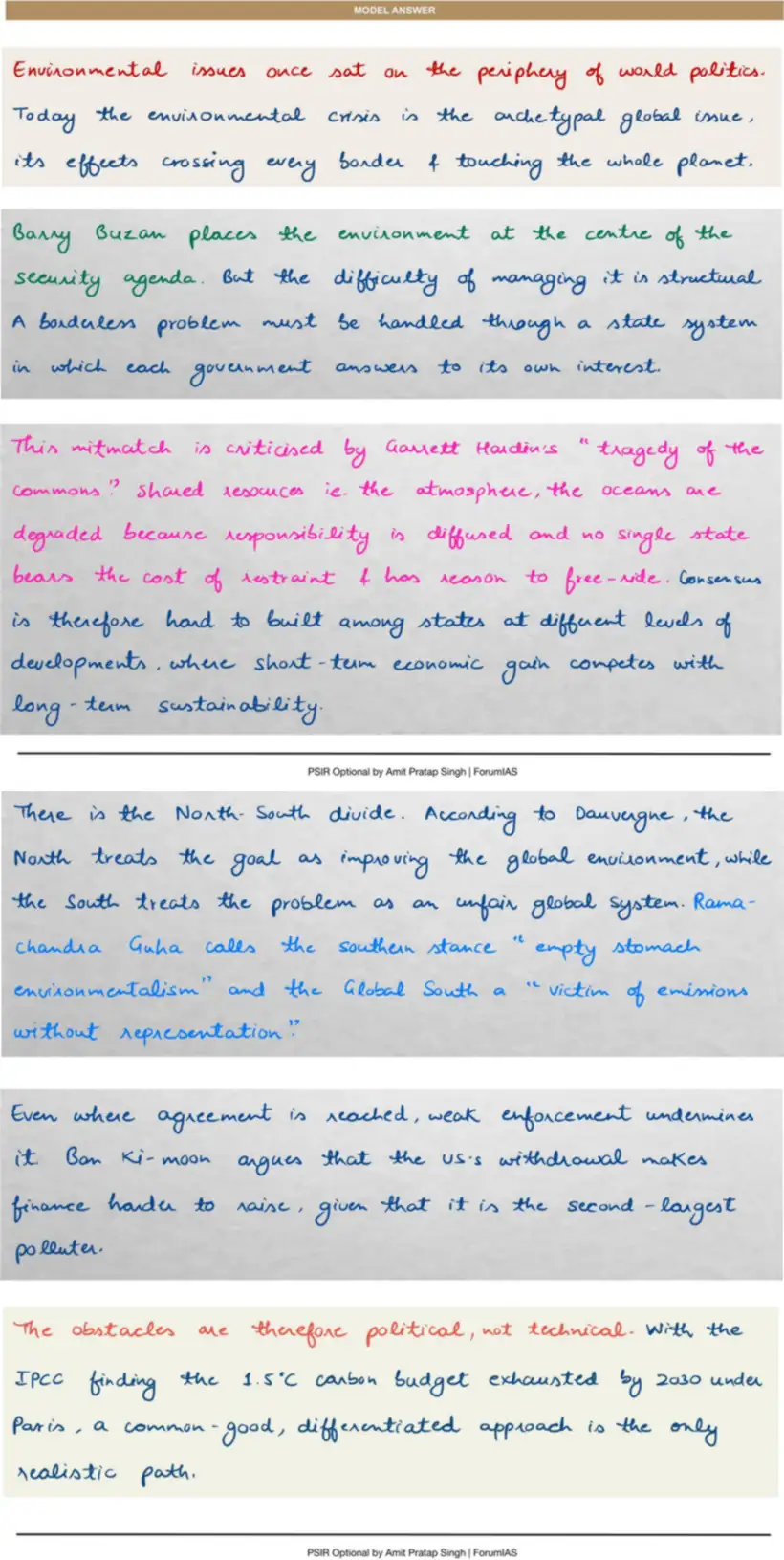 Handwritten model answer — UPSC PSIR 2016, Contemporary Global Concerns — I