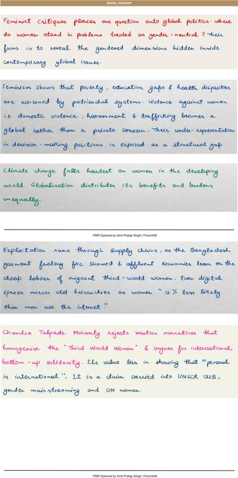 Handwritten model answer — UPSC PSIR 2017, Contemporary Global Concerns — I