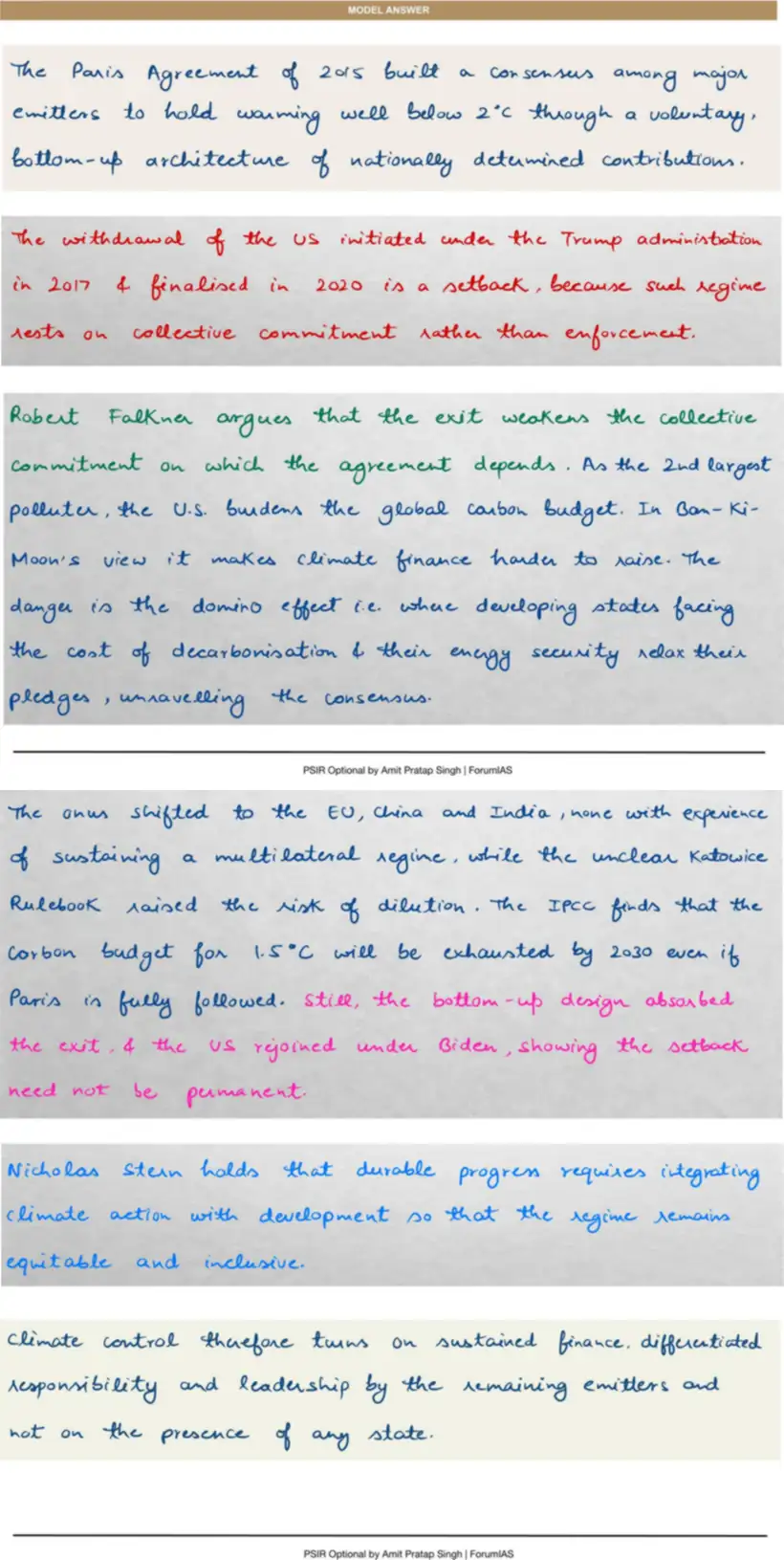 Handwritten model answer — UPSC PSIR 2017, Contemporary Global Concerns — I