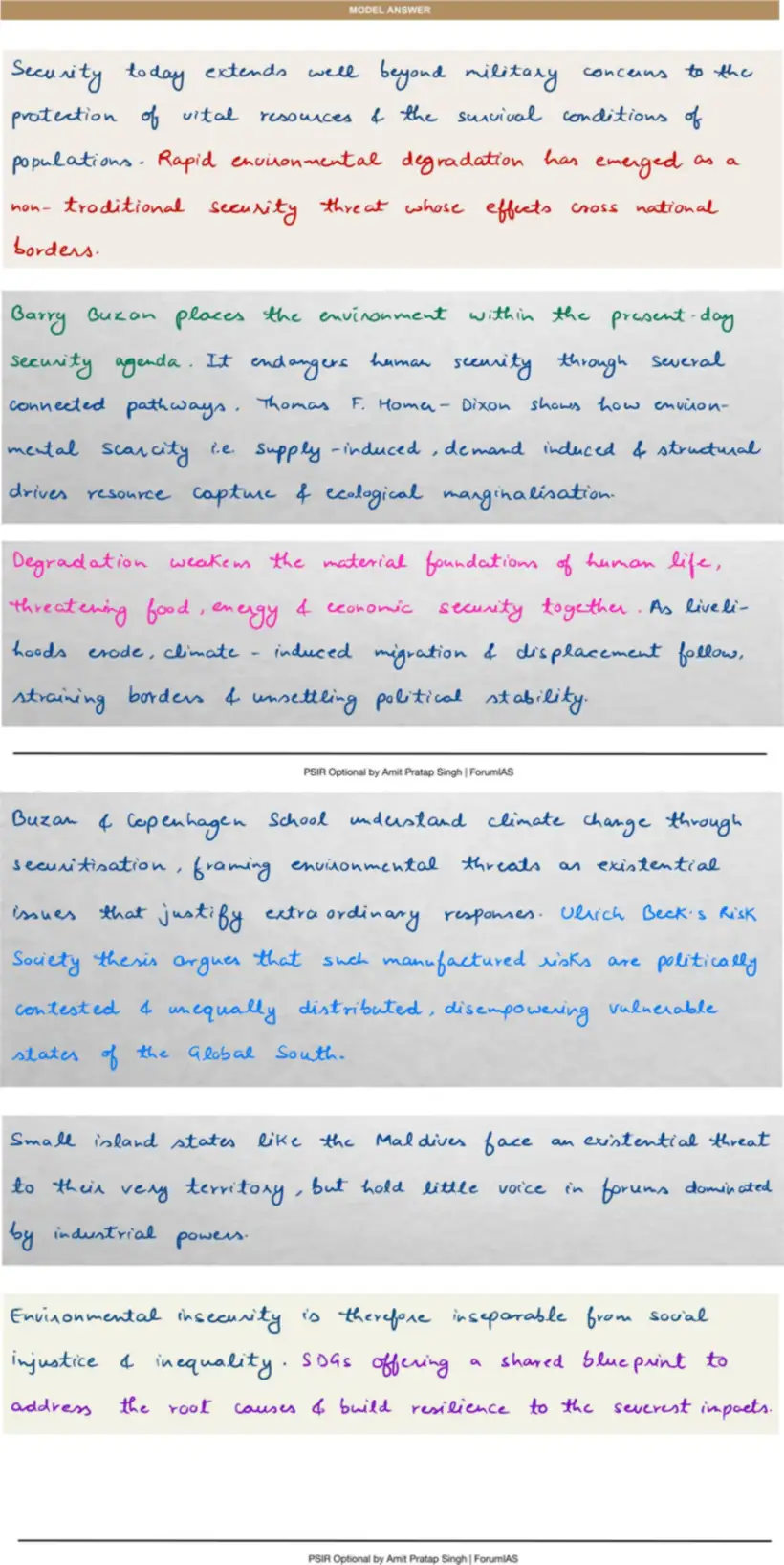 Handwritten model answer — UPSC PSIR 2023, Contemporary Global Concerns — I