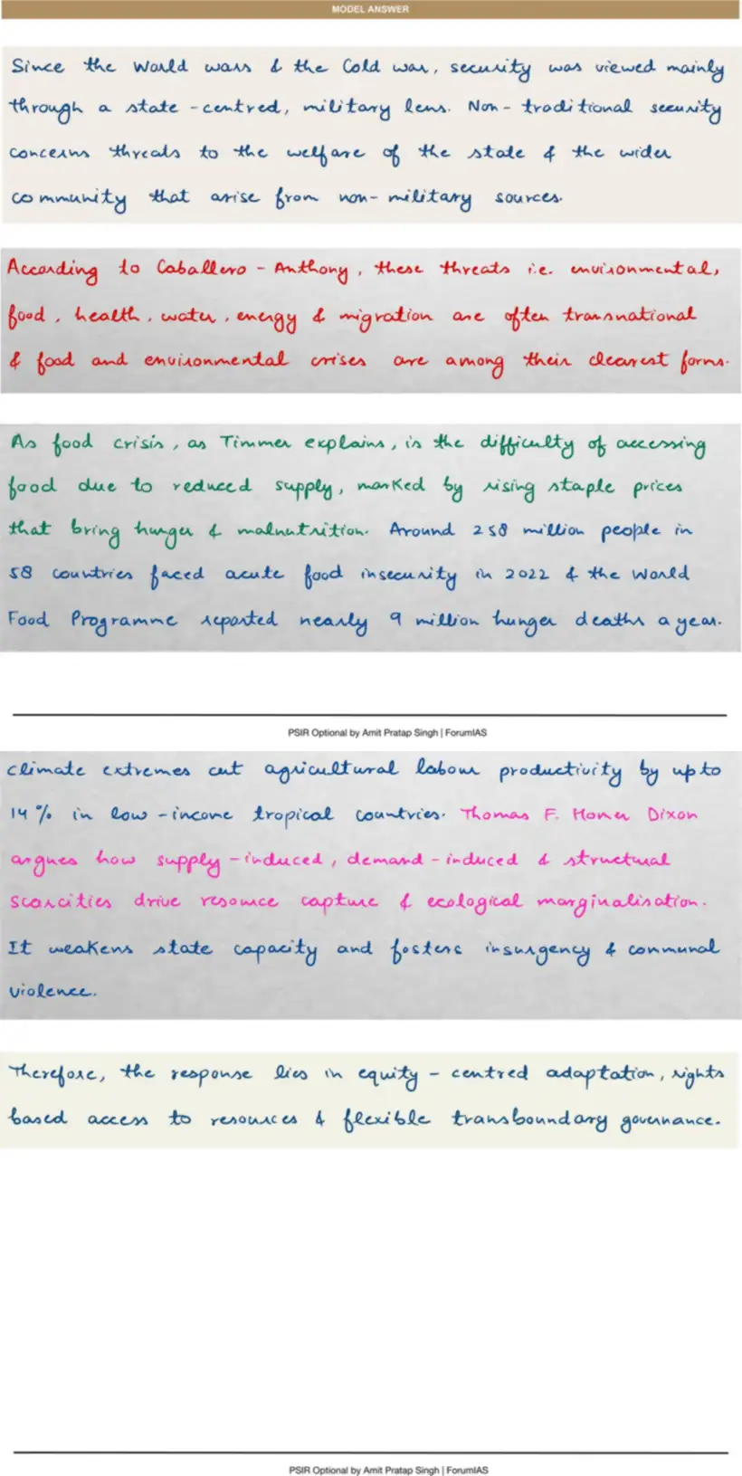 Handwritten model answer — UPSC PSIR 2025, Contemporary Global Concerns — I