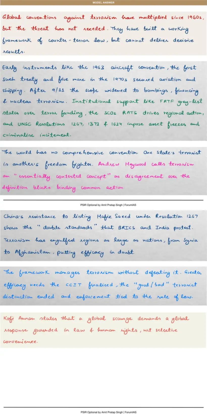 Handwritten model answer — UPSC PSIR 2022, Contemporary Global Concerns — II