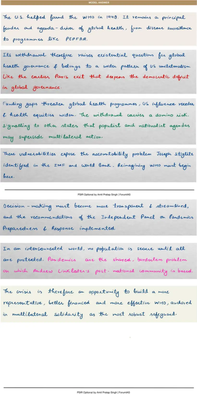 Handwritten model answer — UPSC PSIR 2025, Contemporary Global Concerns — II