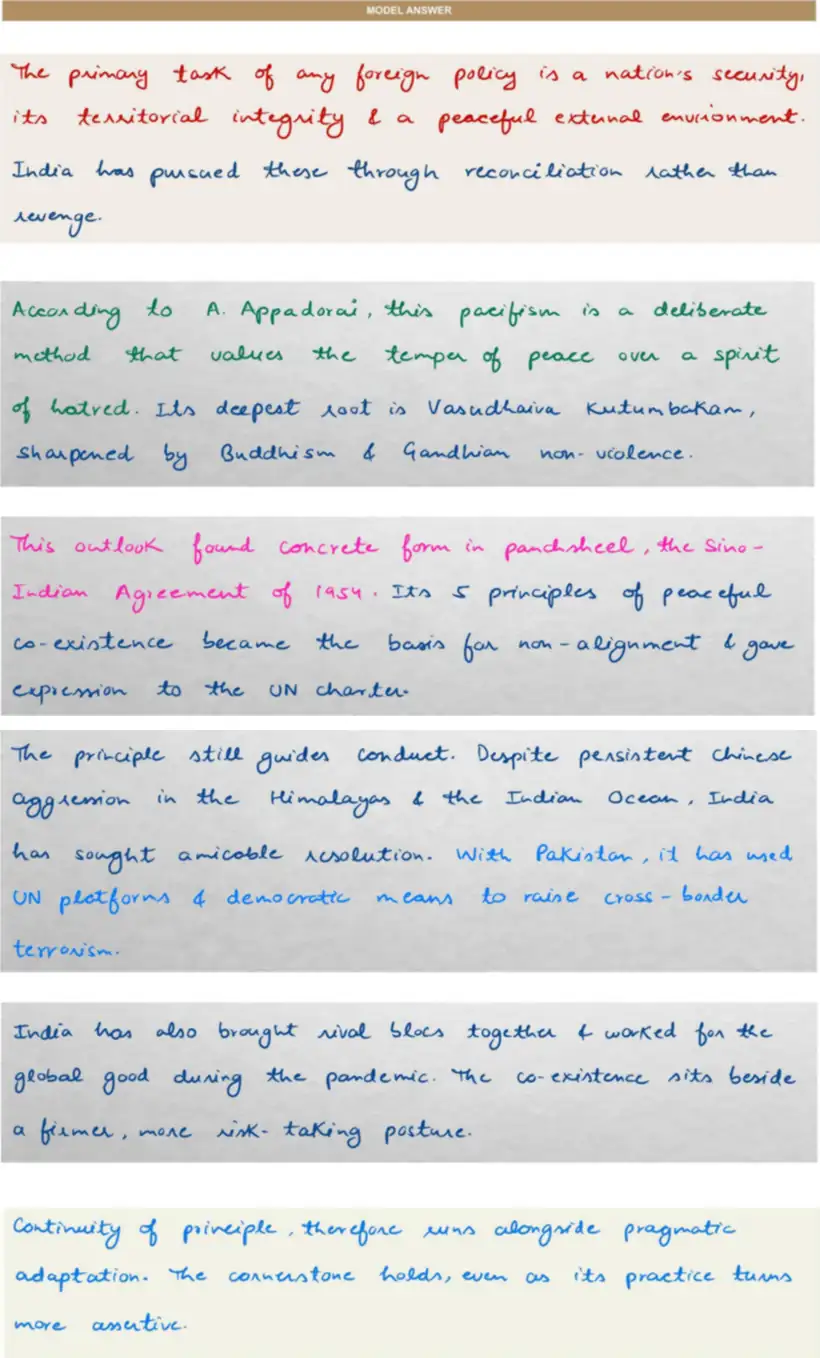 Handwritten model answer — UPSC PSIR 2022, Indian Foreign Policy: Determinants & Institutions