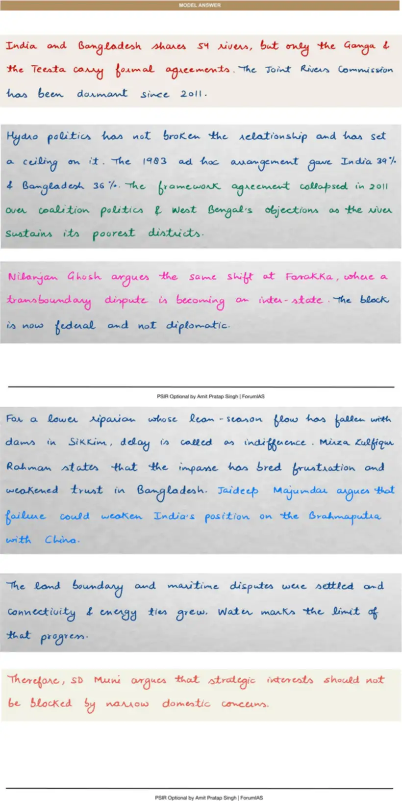 Handwritten model answer — UPSC PSIR 2020, India & South Asia — Part 1