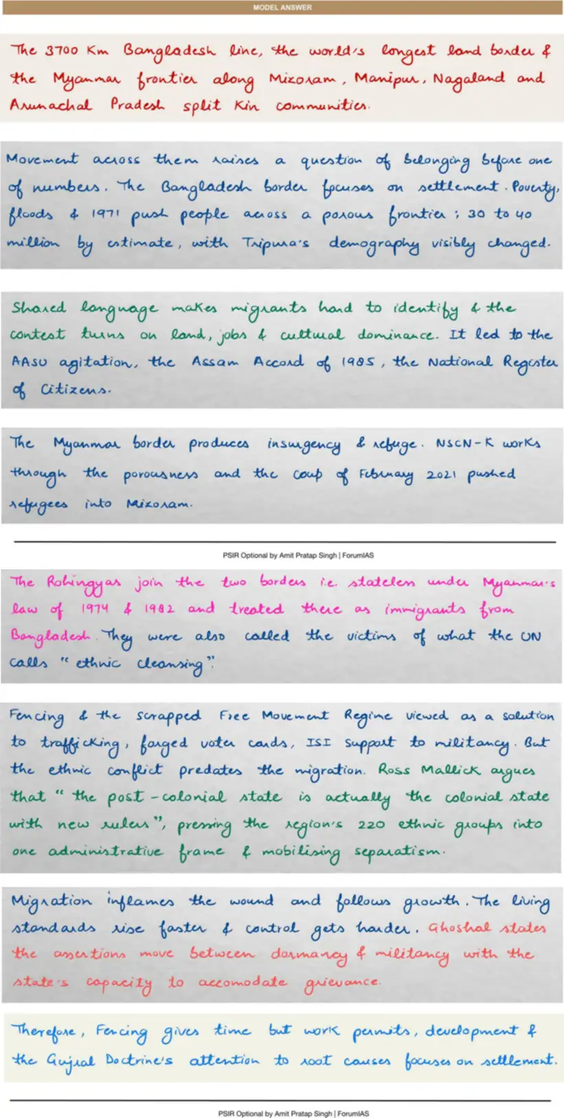Handwritten model answer — UPSC PSIR 2021, India & South Asia — Part 1