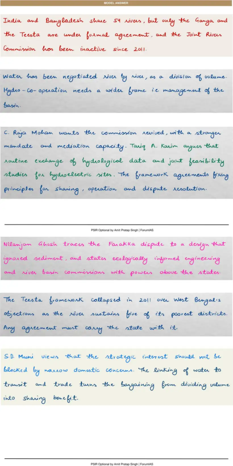 Handwritten model answer — UPSC PSIR 2022, India & South Asia — Part 1