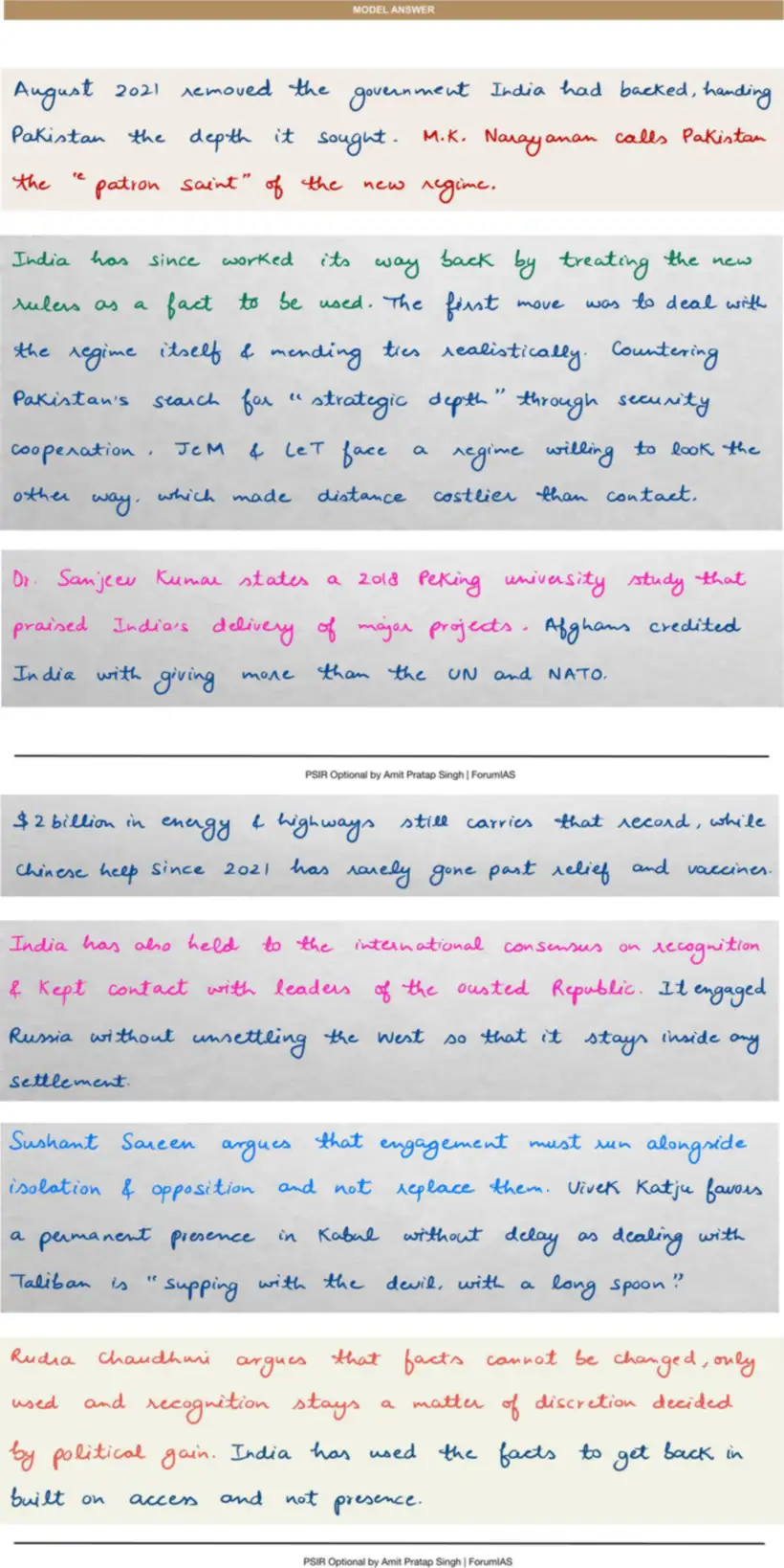 Handwritten model answer — UPSC PSIR 2023, India & South Asia — Part 1