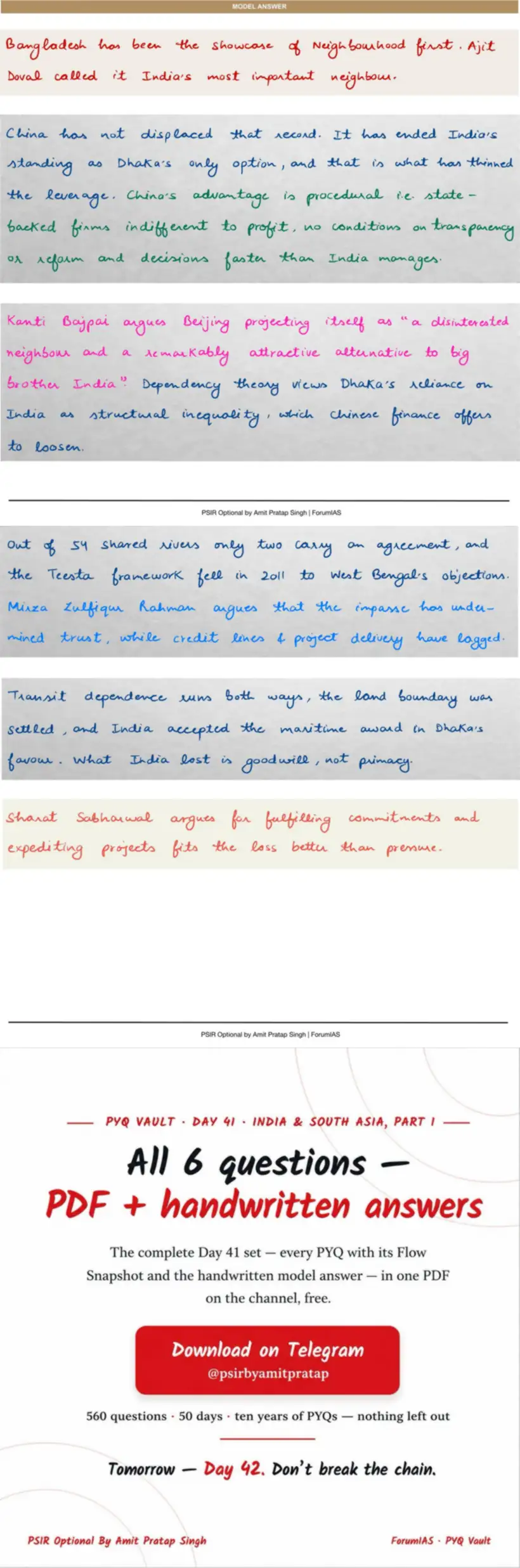 Handwritten model answer — UPSC PSIR 2025, India & South Asia — Part 1