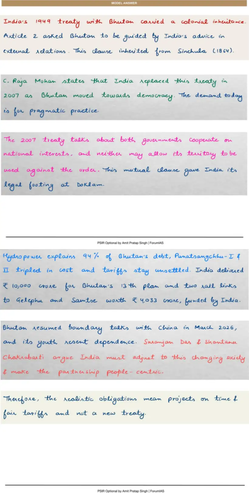 Handwritten model answer — UPSC PSIR 2017, India & South Asia — Part 2