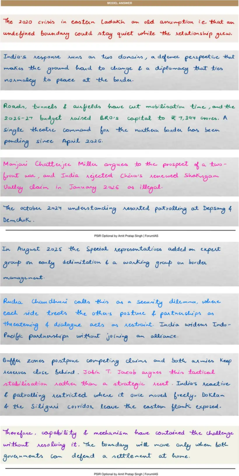 Handwritten model answer — UPSC PSIR 2020, India & South Asia — Part 2