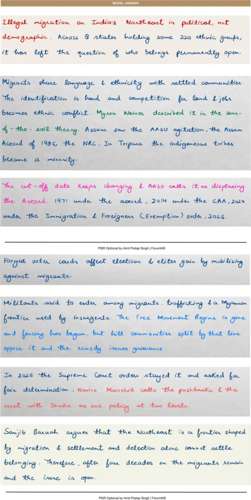 Handwritten model answer — UPSC PSIR 2022, India & South Asia — Part 2