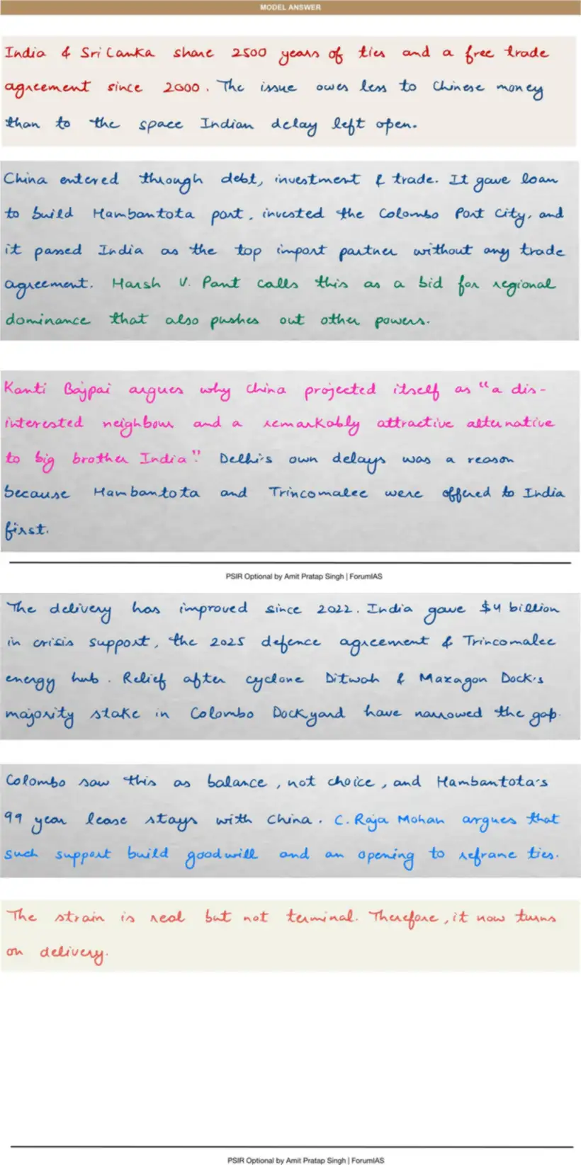 Handwritten model answer — UPSC PSIR 2024, India & South Asia — Part 2