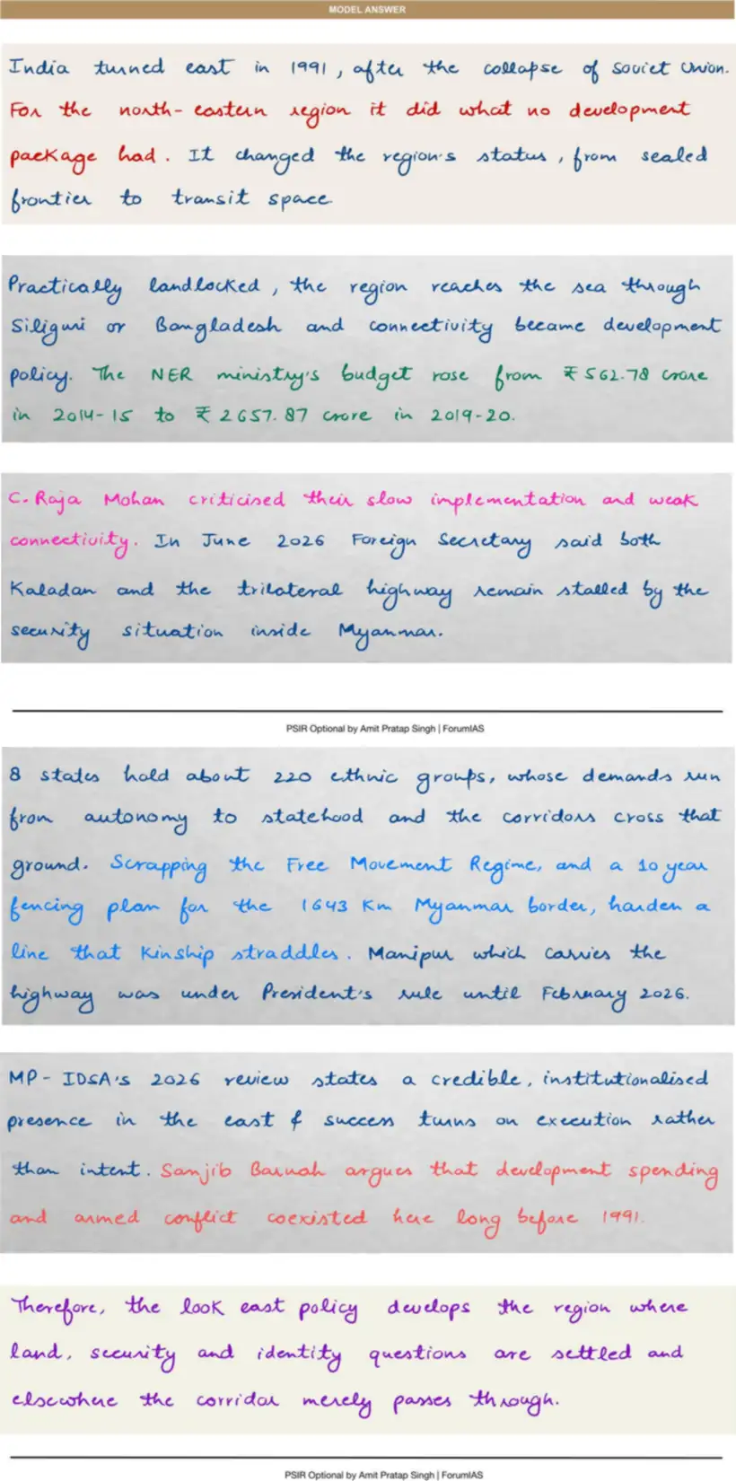 Handwritten model answer — UPSC PSIR 2022, South Asia: Regionalism, SAARC & BIMSTEC