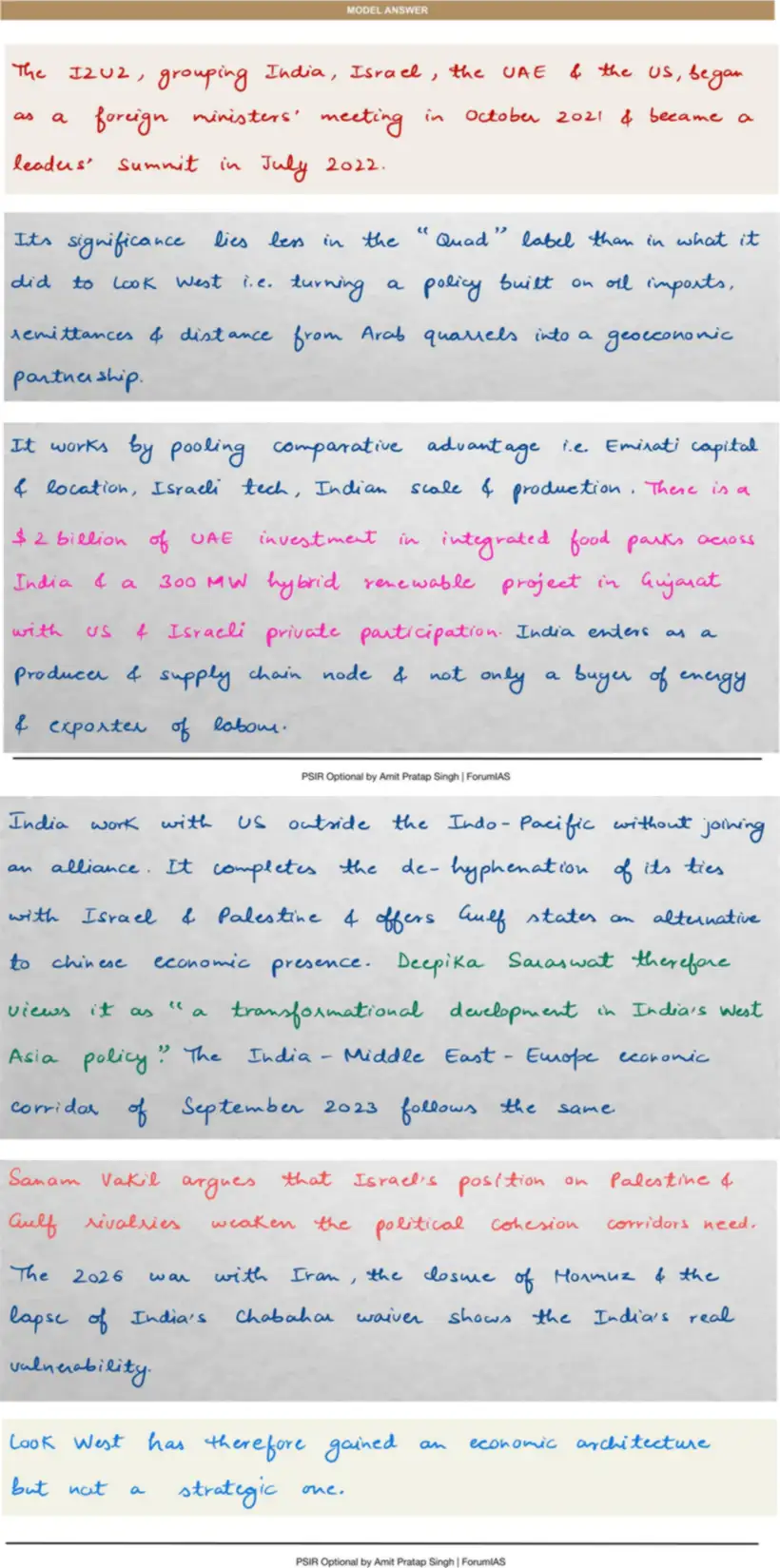 Handwritten model answer — UPSC PSIR 2023, South Asia: Regionalism, SAARC & BIMSTEC