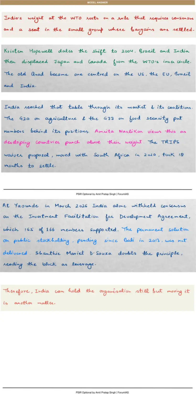 Handwritten model answer — UPSC PSIR 2024, India & the Global South