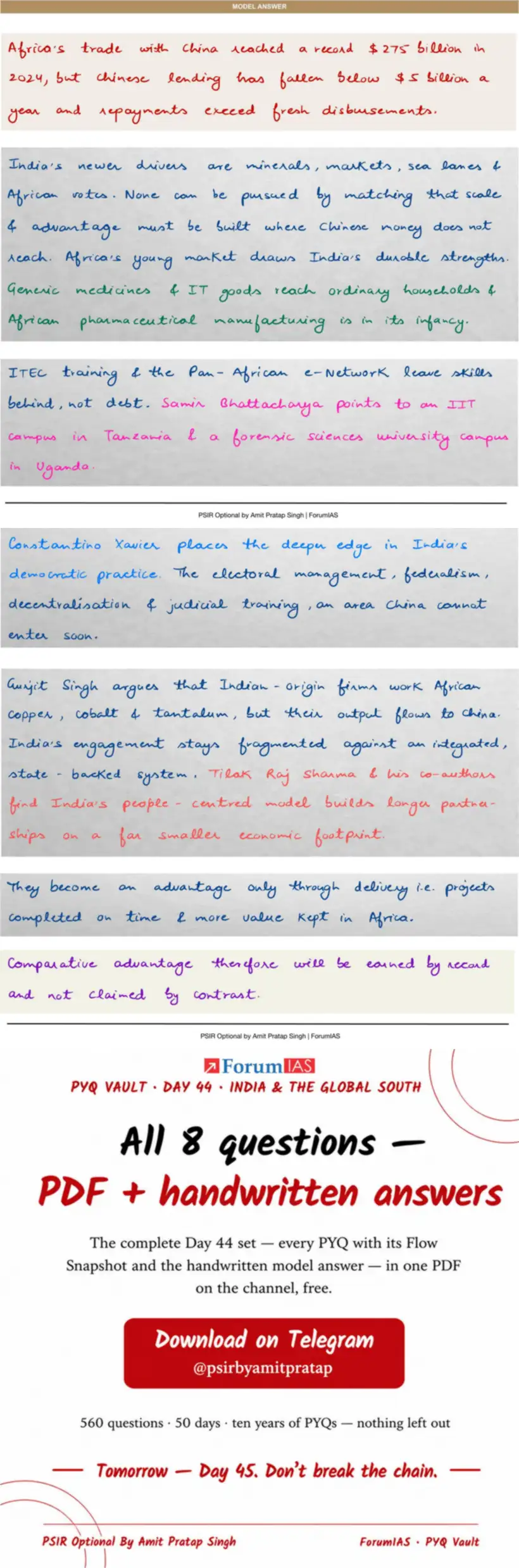 Handwritten model answer — UPSC PSIR 2025, India & the Global South