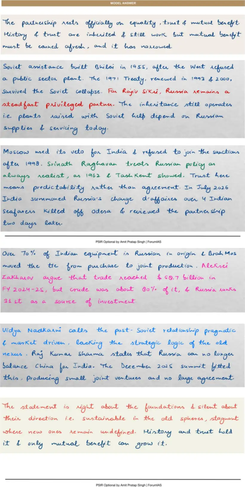 Handwritten model answer — UPSC PSIR 2021, India & the Global Centres of Power — Part 1